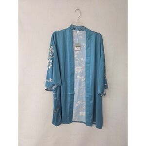 Immersive Van Gogh Kimono Robe Women XL Blue Almond Blossom Floral Art Print NWT